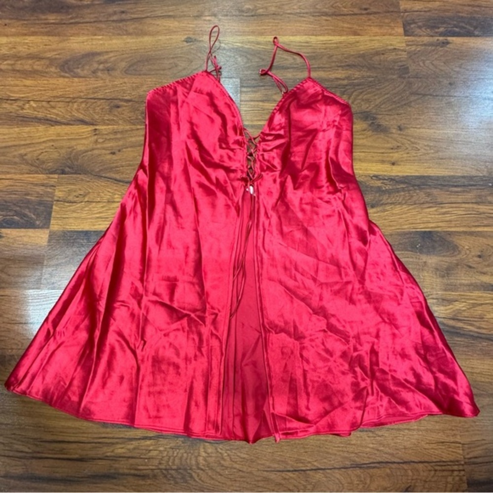 2/$20 Red Satin Chemise Plunging Neckline Flowy